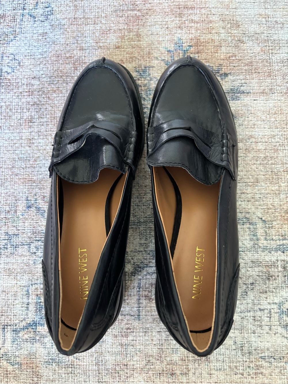 Nine West Black Leather Penny Loafers for Women - Picture 3 of 16